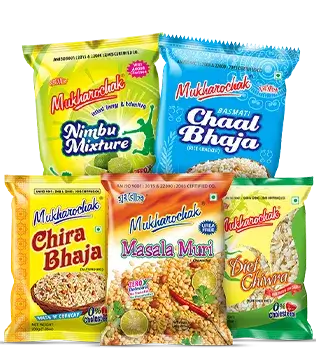Image containing packets of nimbu mixture, chaal bhaja, chira bhaja, masala muri, and diet chiwra